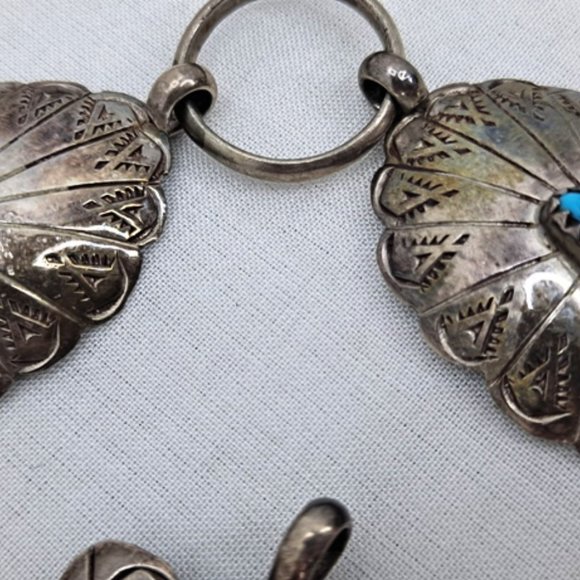 VINTAGE ~ AUTHENTIC CONCHO BELT ~ TURQUOISE TEPEES & SUNBURSTS ~ SIGNED/STERLING - Picture 8 of 12